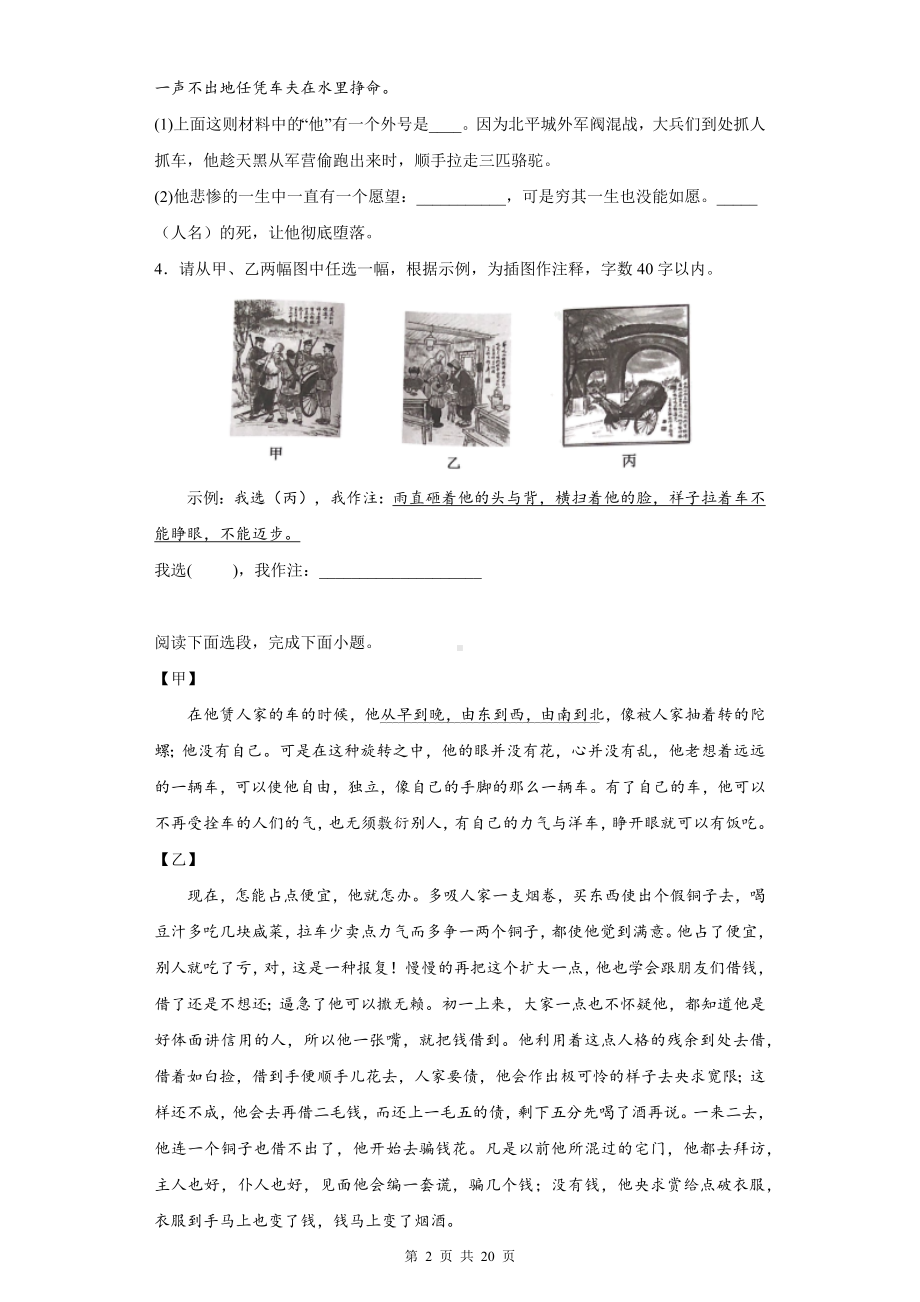 七年级下册语文名著导读《骆驼祥子》《海底两万里》同步练习题汇编（Word版含答案）.docx_第2页