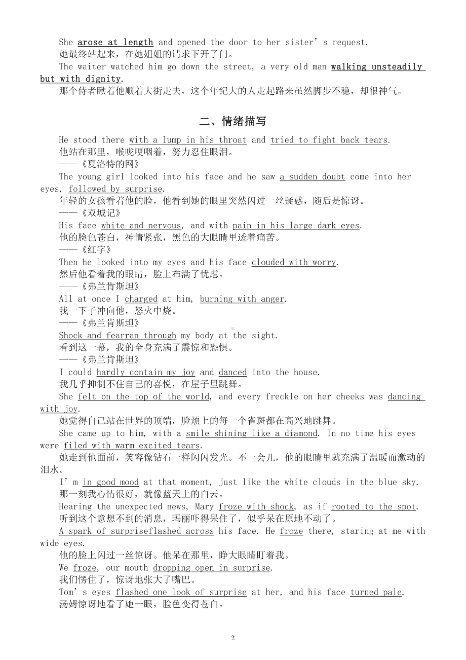 高中英语高考读后续写名著素材（动作+情绪+环境）.doc_第2页