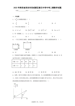 2022年陕西省西安市西咸新区秦汉中学中考二模数学试题.docx