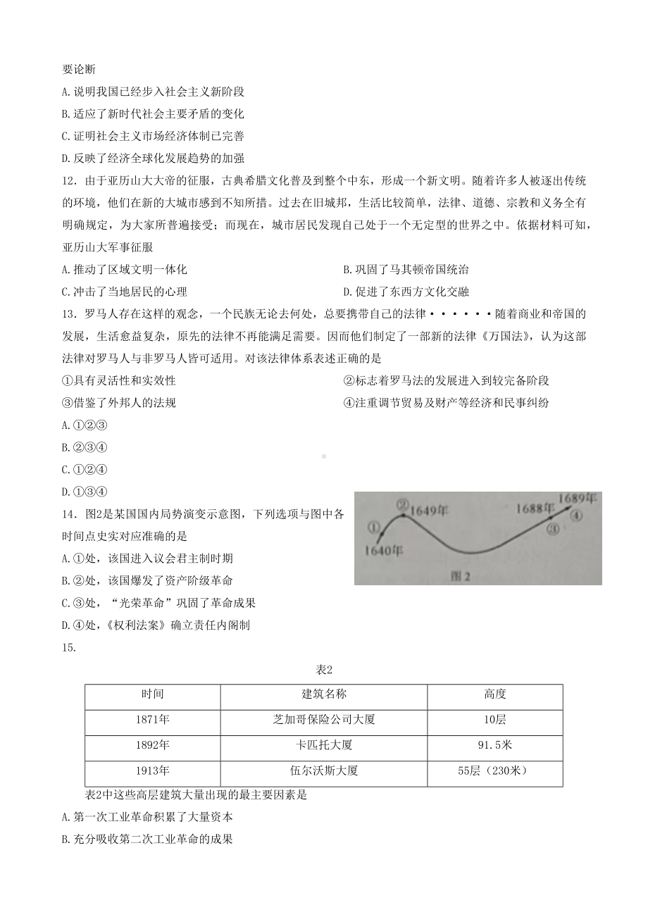 2023届辽宁省葫芦岛市高考一模历史试题及答案.docx_第3页