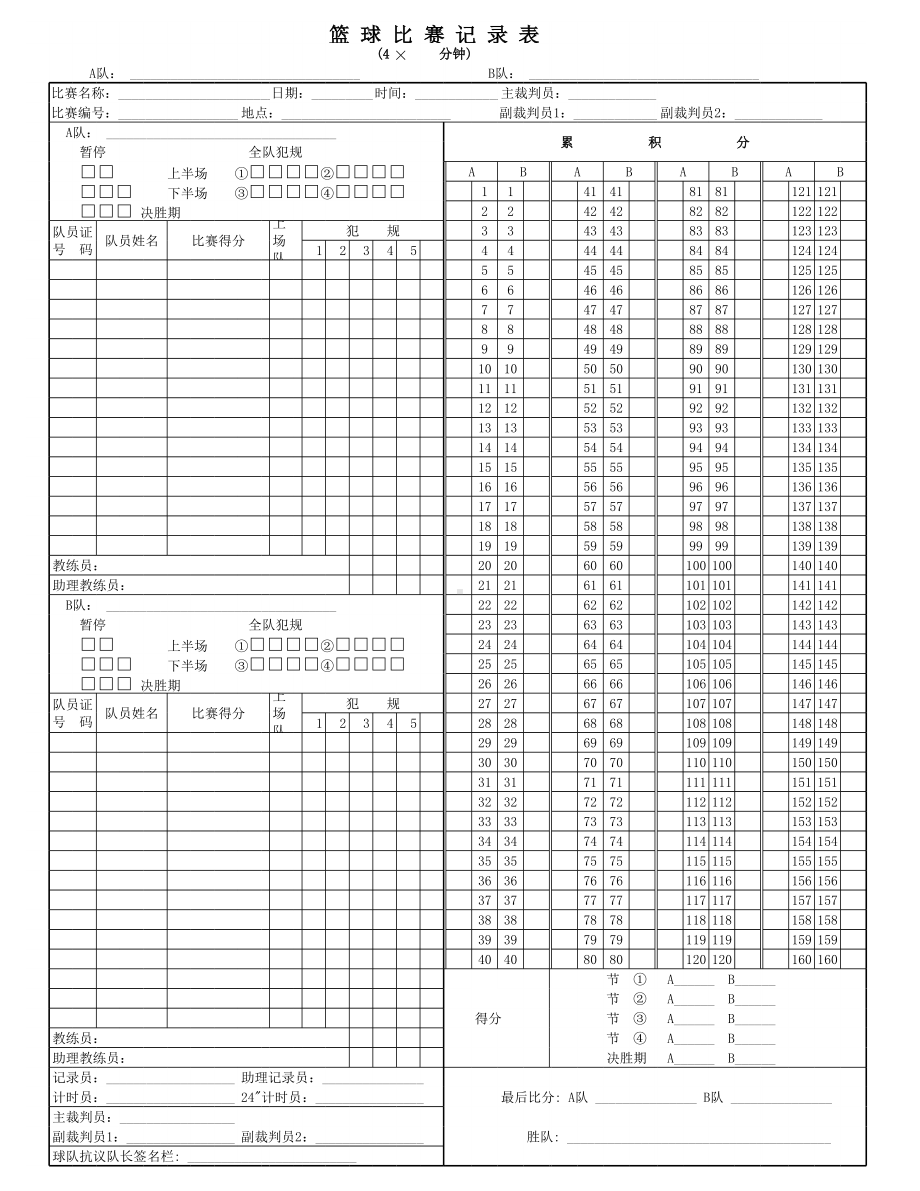 篮球比赛技术统计表.xls_第1页