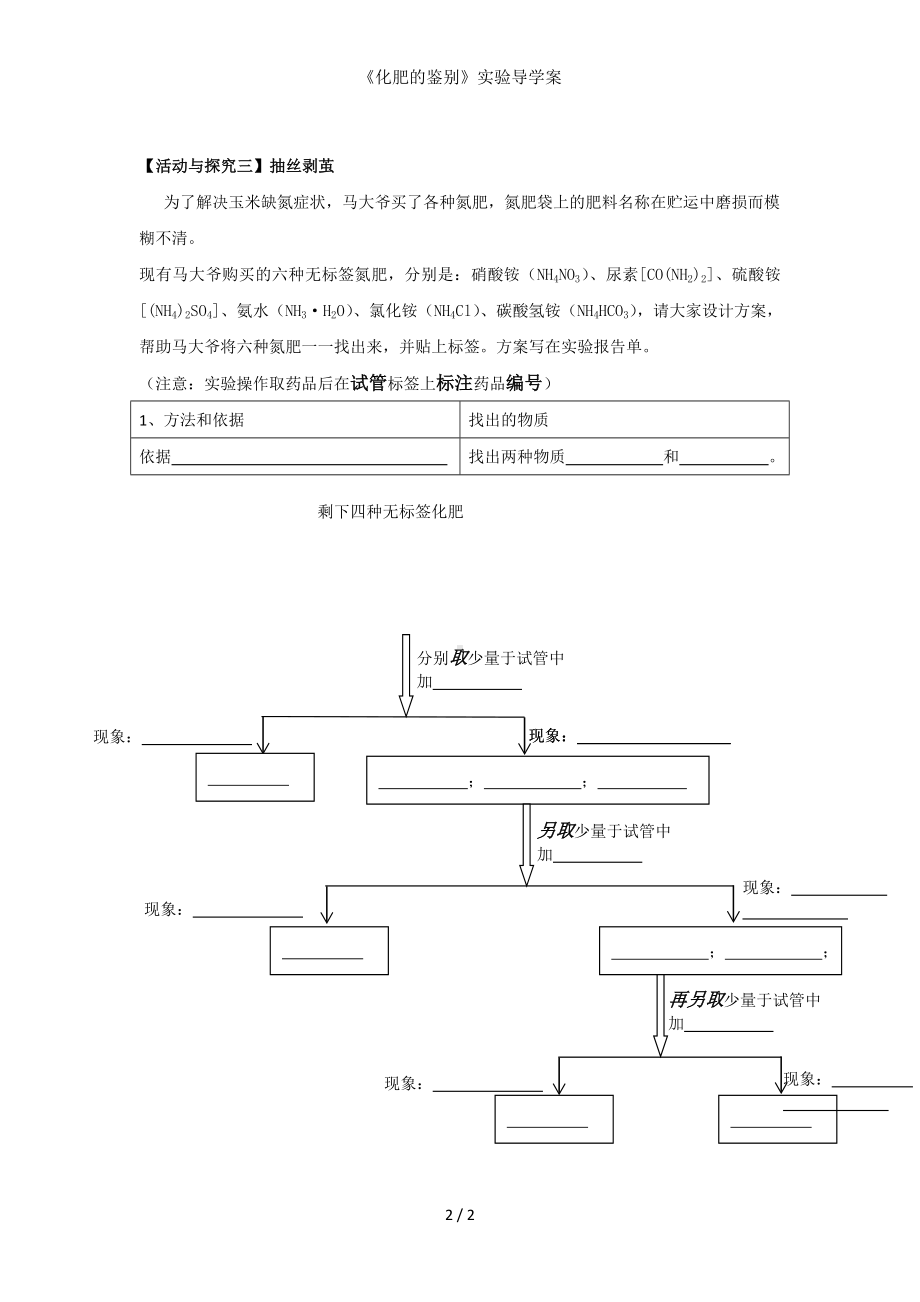 《化肥的鉴别》实验导学案参考模板范本.doc_第2页