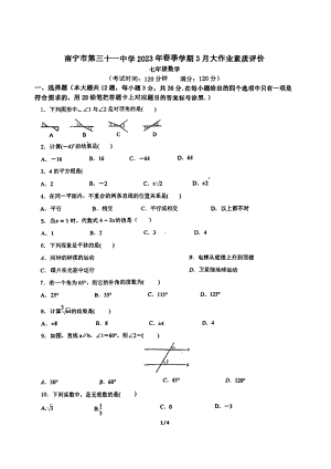 广西南宁市西乡塘区第三十一中2022-2023学年下学期3月月考七年级数学试题.pdf