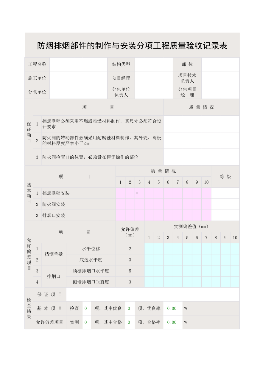 人防表格：防烟排烟部件的制作与安装分项工程质量验收记录表.xls_第2页