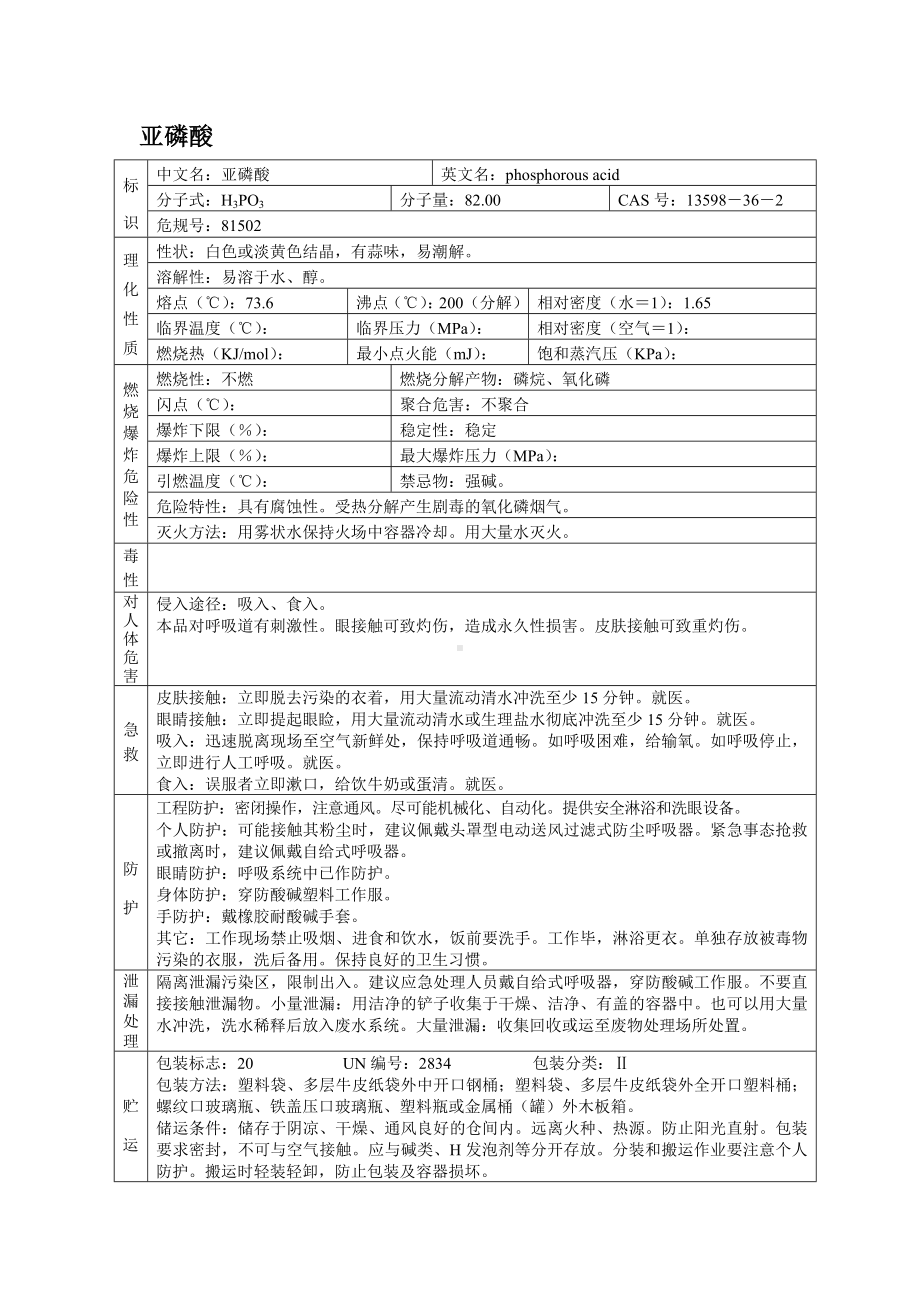 危险化学品安全技术说明书之亚磷酸.docx_第1页