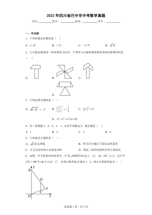 2022年四川省巴中市中考数学真题.docx