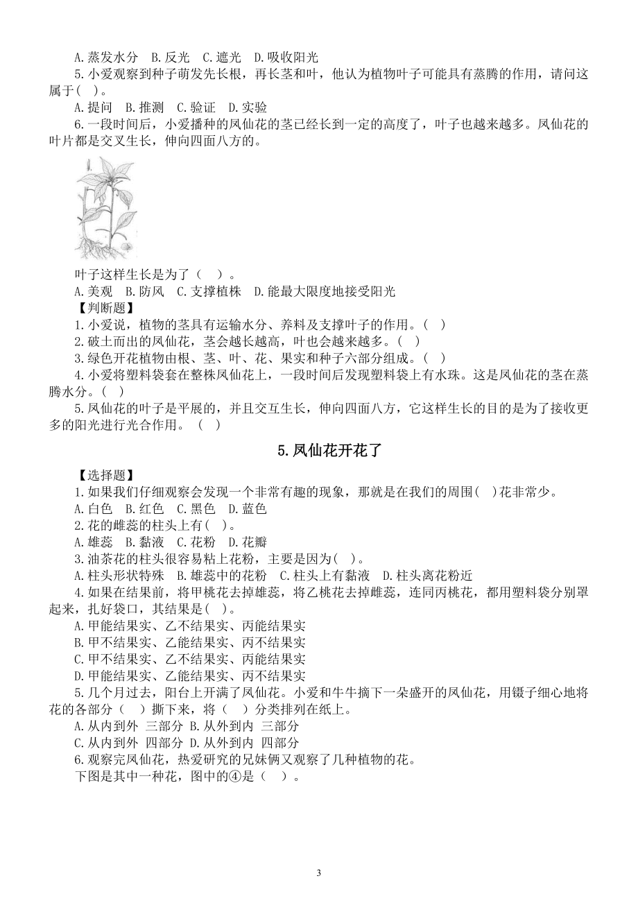 小学科学教科版四年级下册第一单元《植物的生长变化》课堂作业新设计（2023春）（附参考答案）.doc_第3页