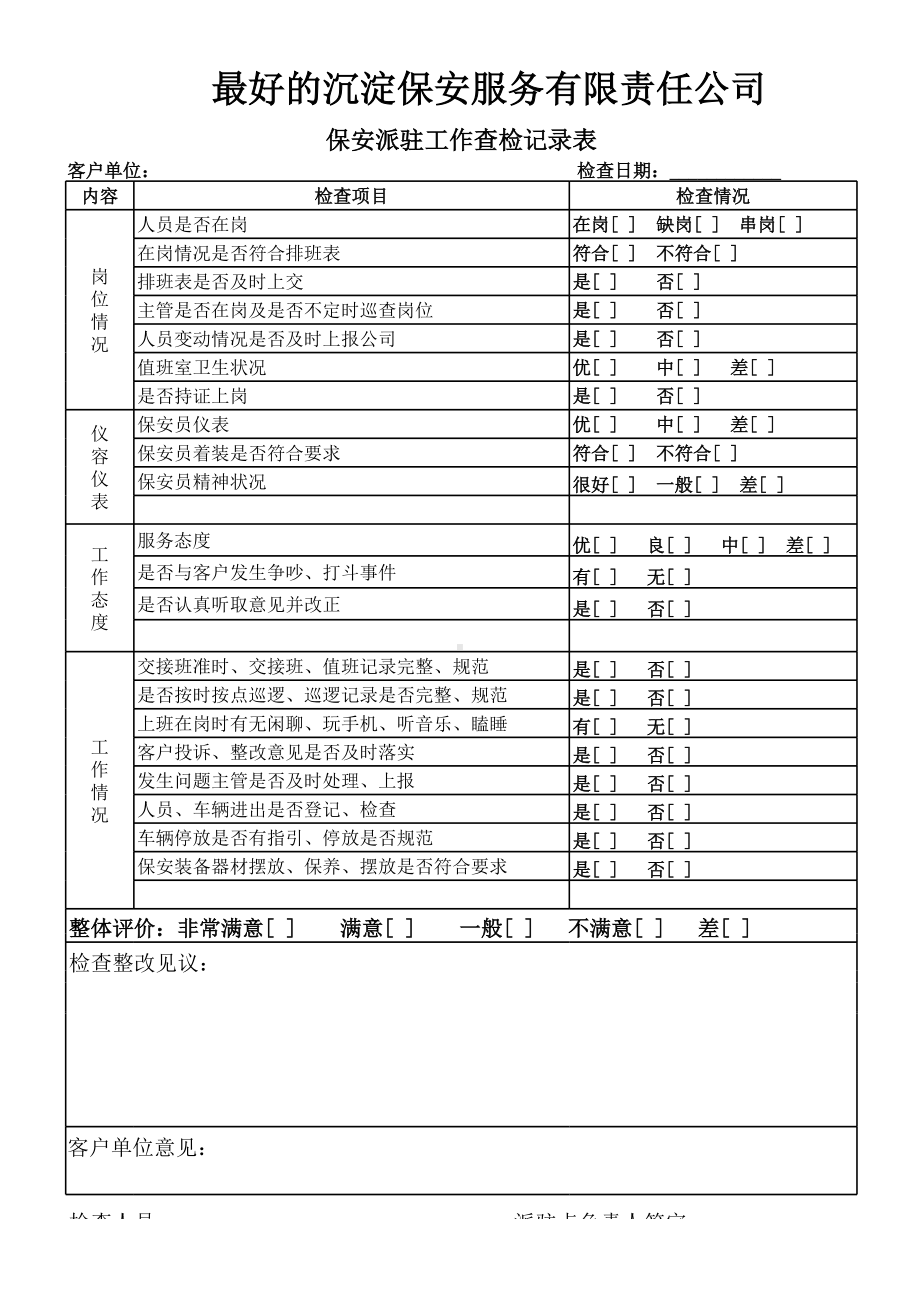 保安工作检查表.xls_第1页