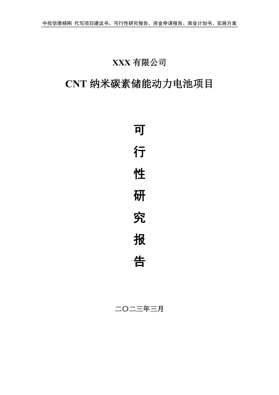 CNT纳米碳素储能动力电池项目申请报告可行性研究报告.doc_第1页