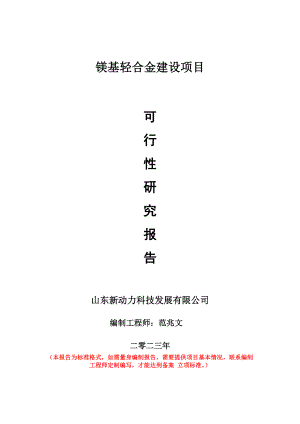 重点项目镁基轻合金建设项目可行性研究报告申请立项备案可修改案例.doc