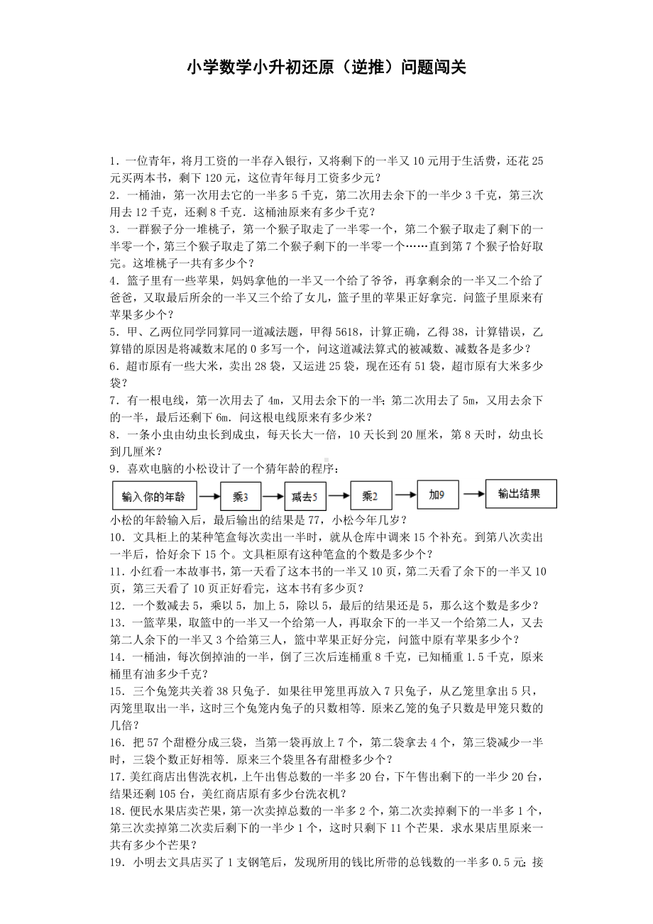 小升初数学一课一练-还原（逆推）问题闯关-通用版.docx_第1页