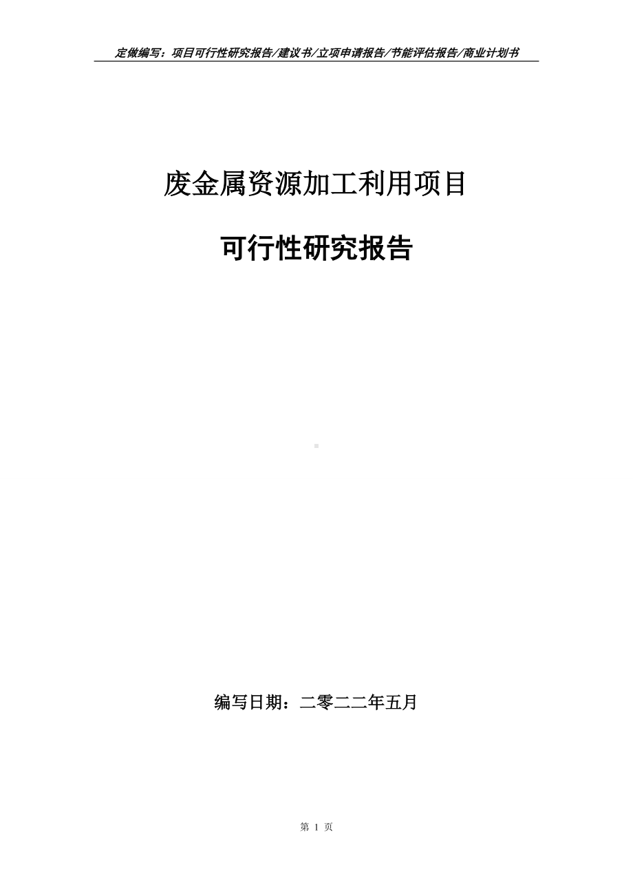 废金属资源加工利用项目可行性报告（写作模板）.doc_第1页