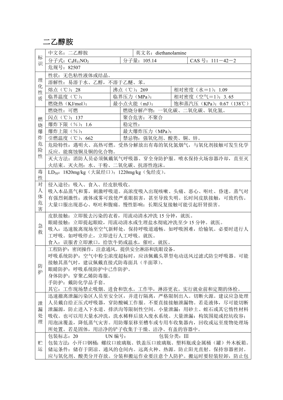 危险化学品MSDS之二乙醇胺.docx_第1页