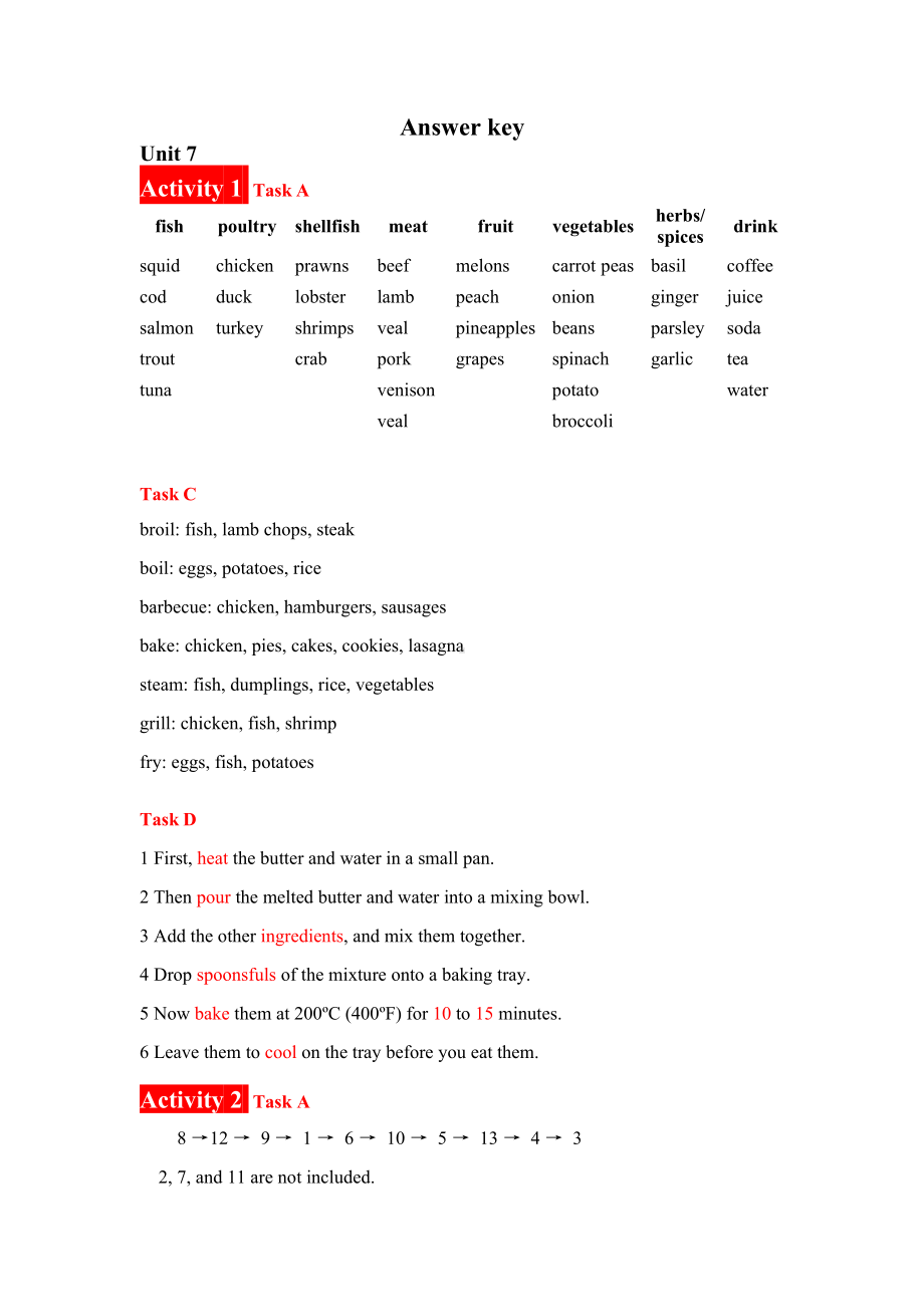 《酒店英语实训教程》答案unit 7 Answer key.docx_第1页