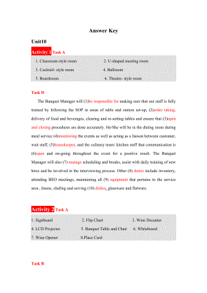 《酒店英语实训教程》答案unit10 Answer key.doc