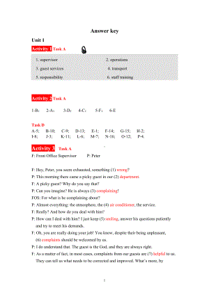 《酒店英语实训教程》答案unit 3 Answer key.doc