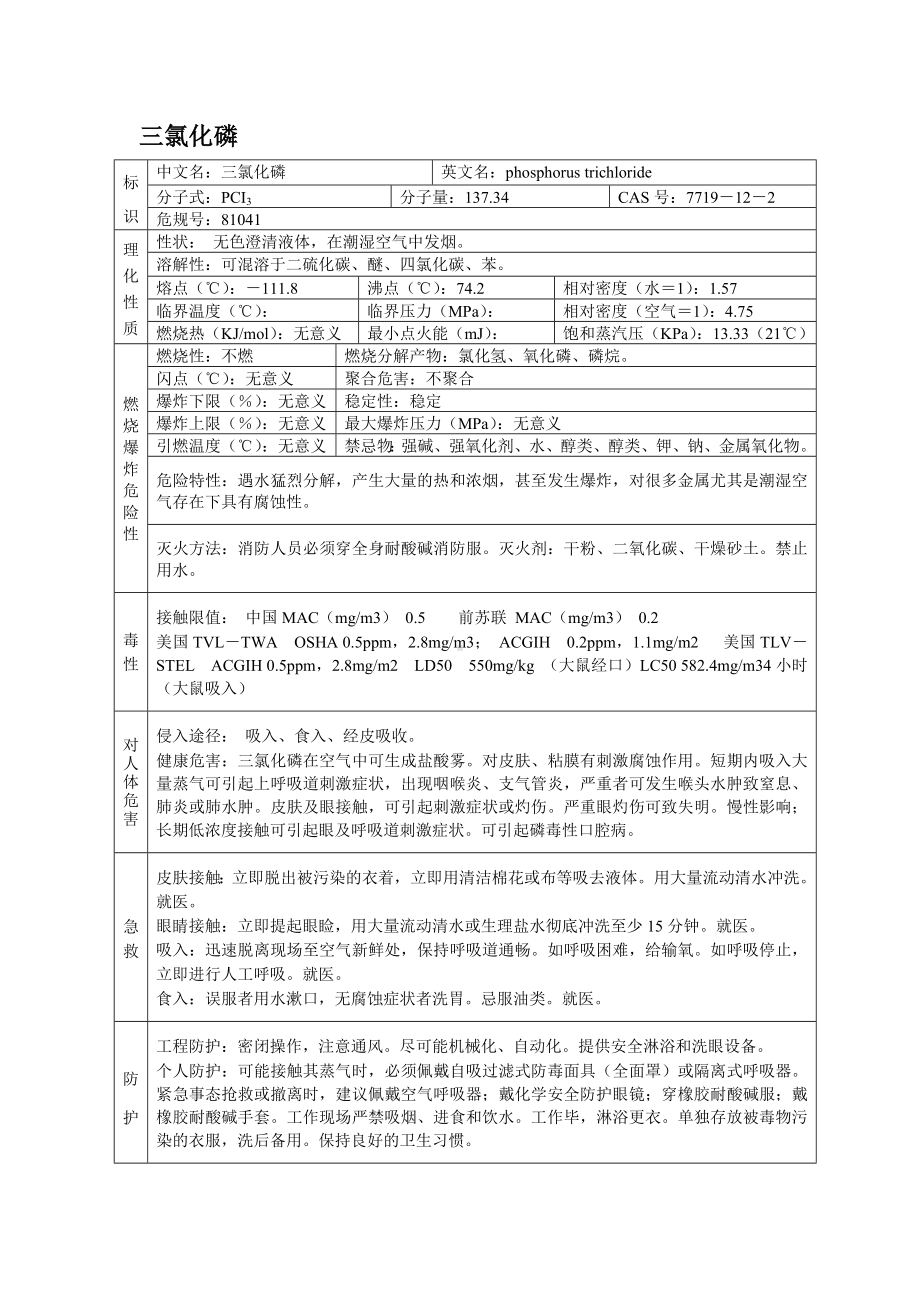 危险化学品安全技术说明书之三氯化磷.docx_第1页