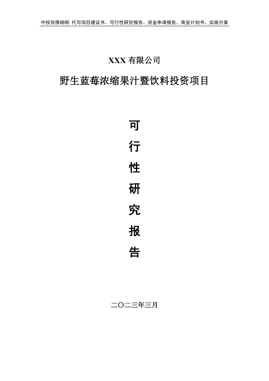 野生蓝莓浓缩果汁暨饮料投资可行性研究报告申请备案.doc_第1页