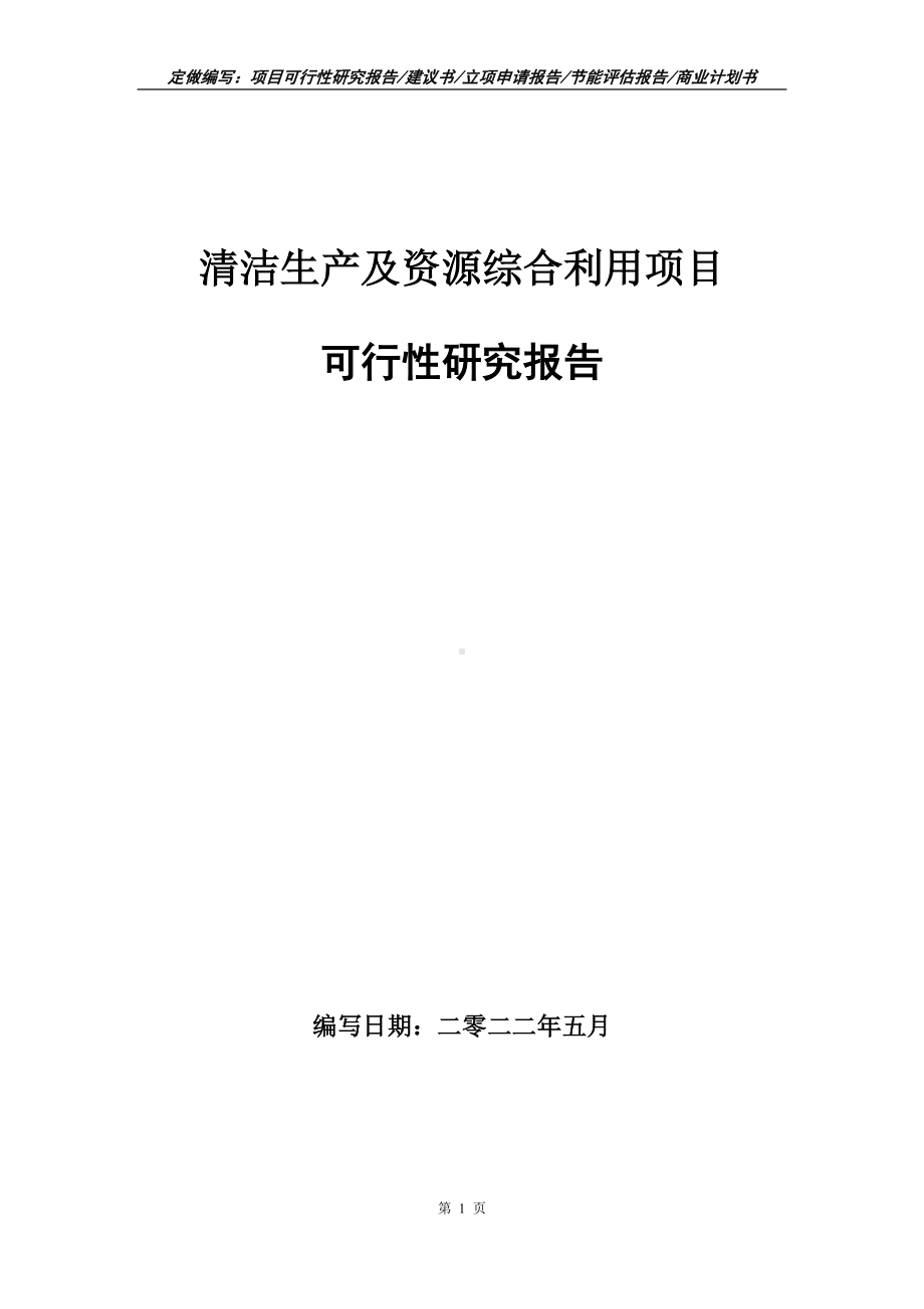 清洁生产及资源综合利用项目可行性报告（写作模板）.doc_第1页