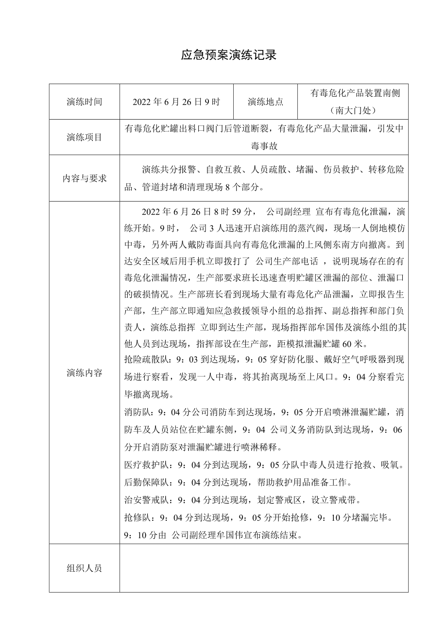 有毒危化产品泄露应急预案演练记录.doc_第1页