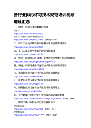 各行业排污许可技术规范培训视频地址汇总.docx