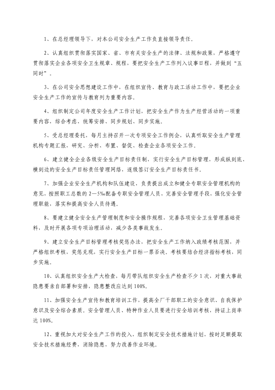 企业主要负责人、安全管理部门负责人、专职安全管理人员安全生产责任制度.docx_第2页