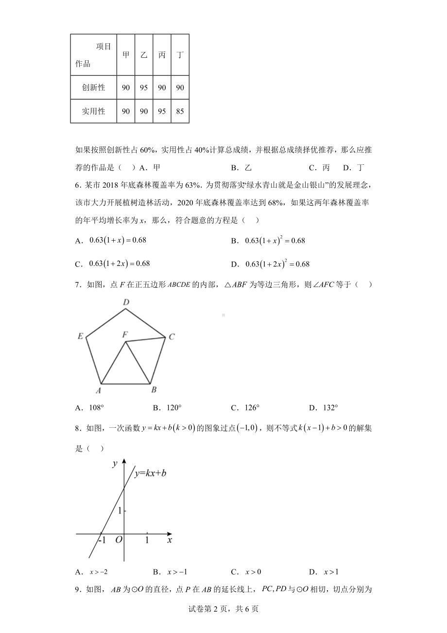 福建省2021年中考数学试卷.docx_第2页