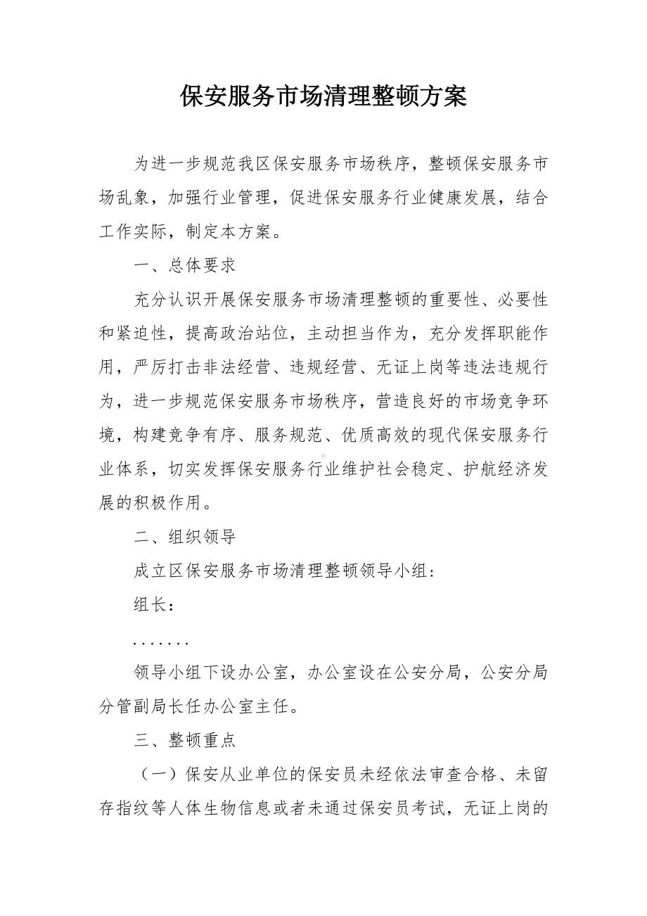 保安服务市场清理整顿方案.docx_第1页