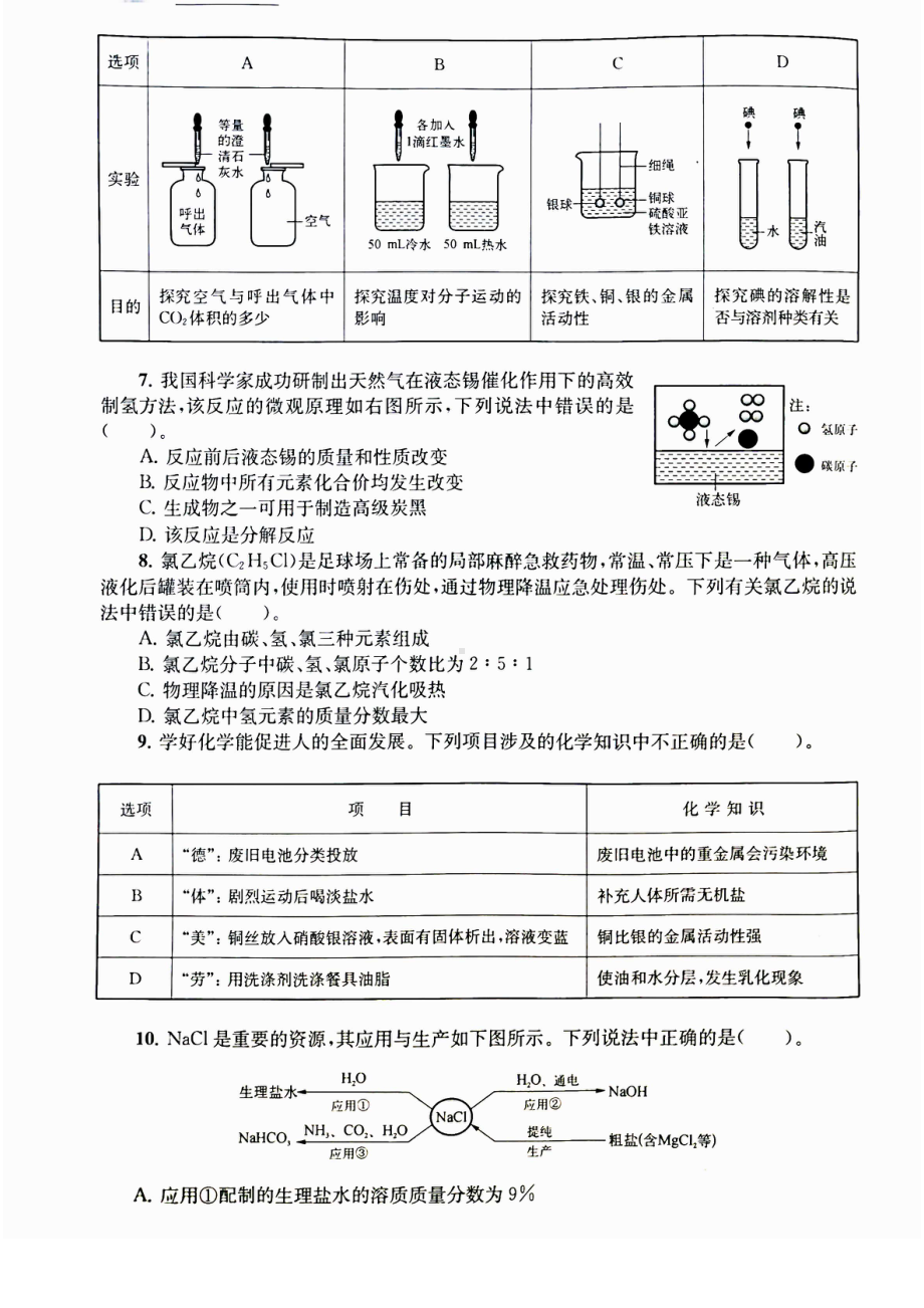 2023年安徽省中考模拟训练试题化学试卷.pdf_第2页