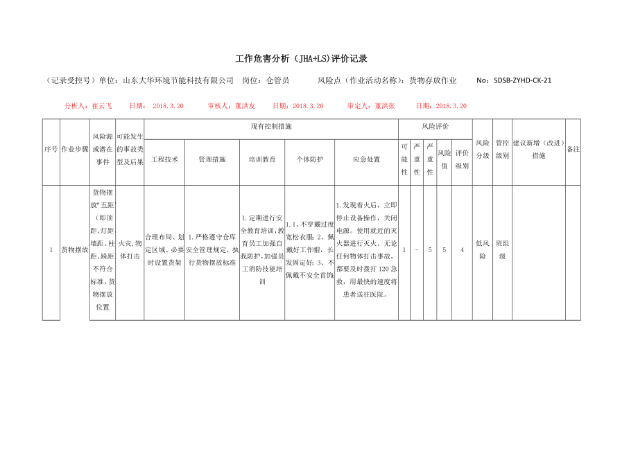 货物存放作业活动危害分析及评价.docx_第1页