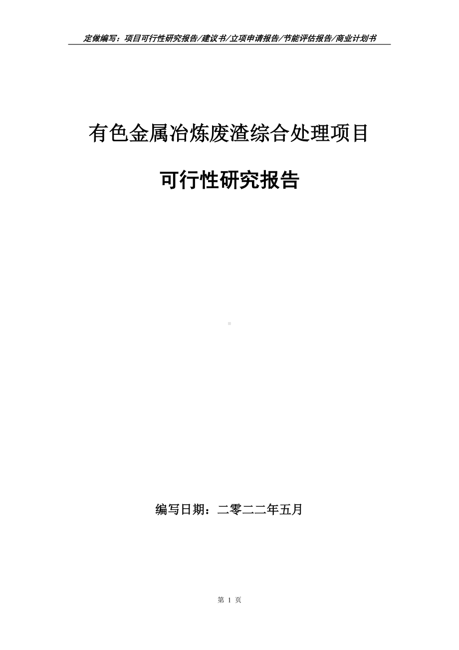 有色金属冶炼废渣综合处理项目可行性报告（写作模板）.doc_第1页