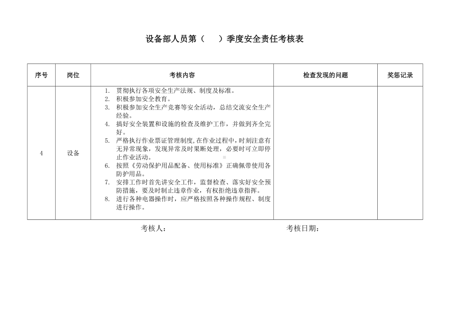 设备部人员季度安全责任考核表.doc_第1页