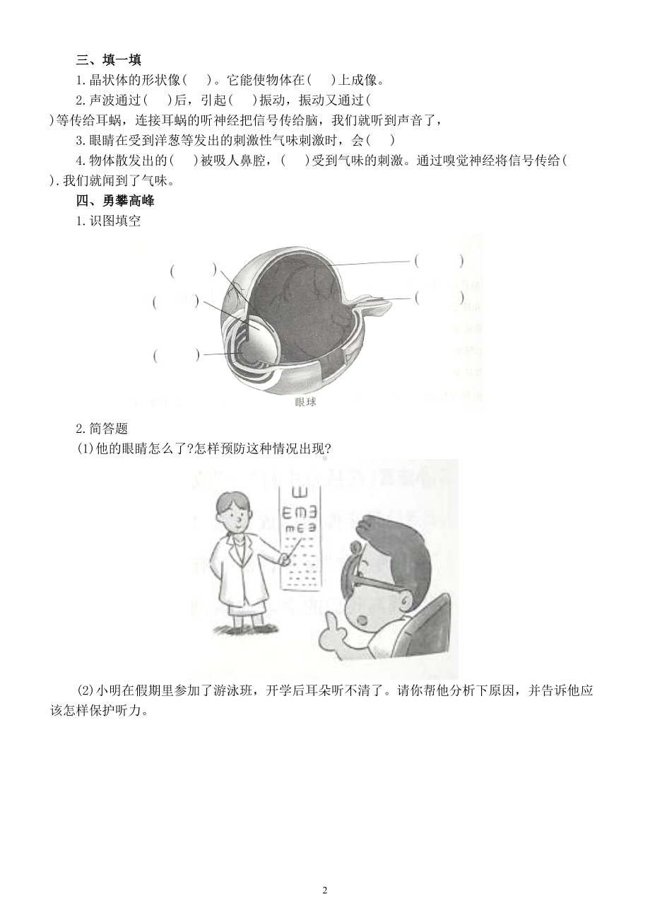 小学科学青岛版六三制六年级下册第一单元《人体感知环境》练习题（附参考答案）（2023春）.doc_第2页