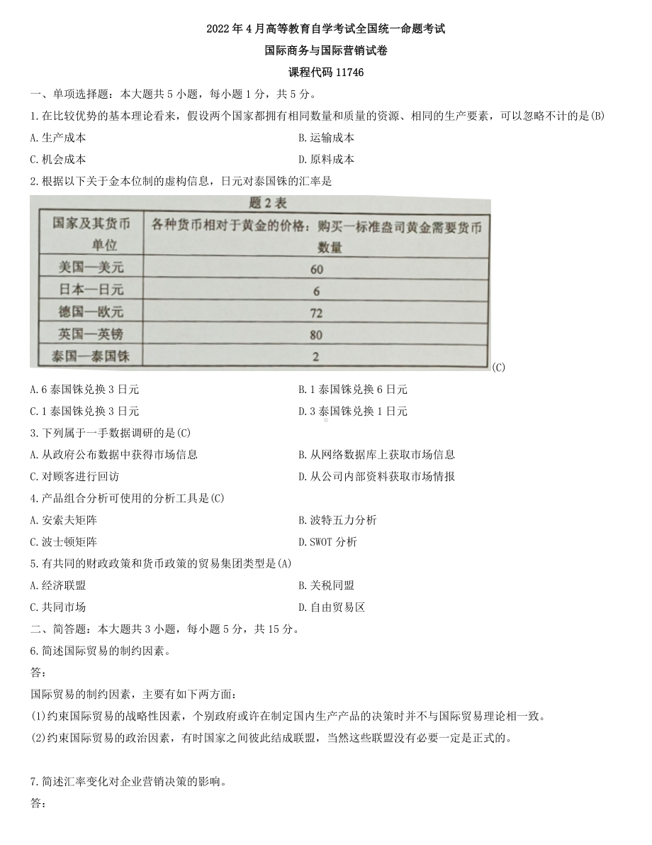 全国2022年4月自学考试11746国际商务与国际营销试题及答案.docx_第1页