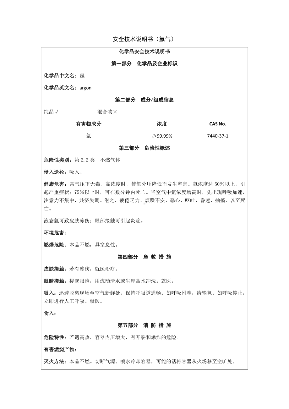 化学品安全技术说明书氩气MSDS.docx_第1页