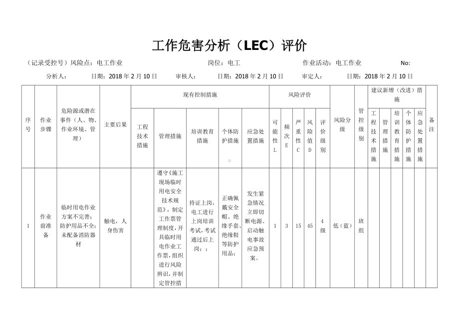 电工作业危害分析及评价.docx_第1页