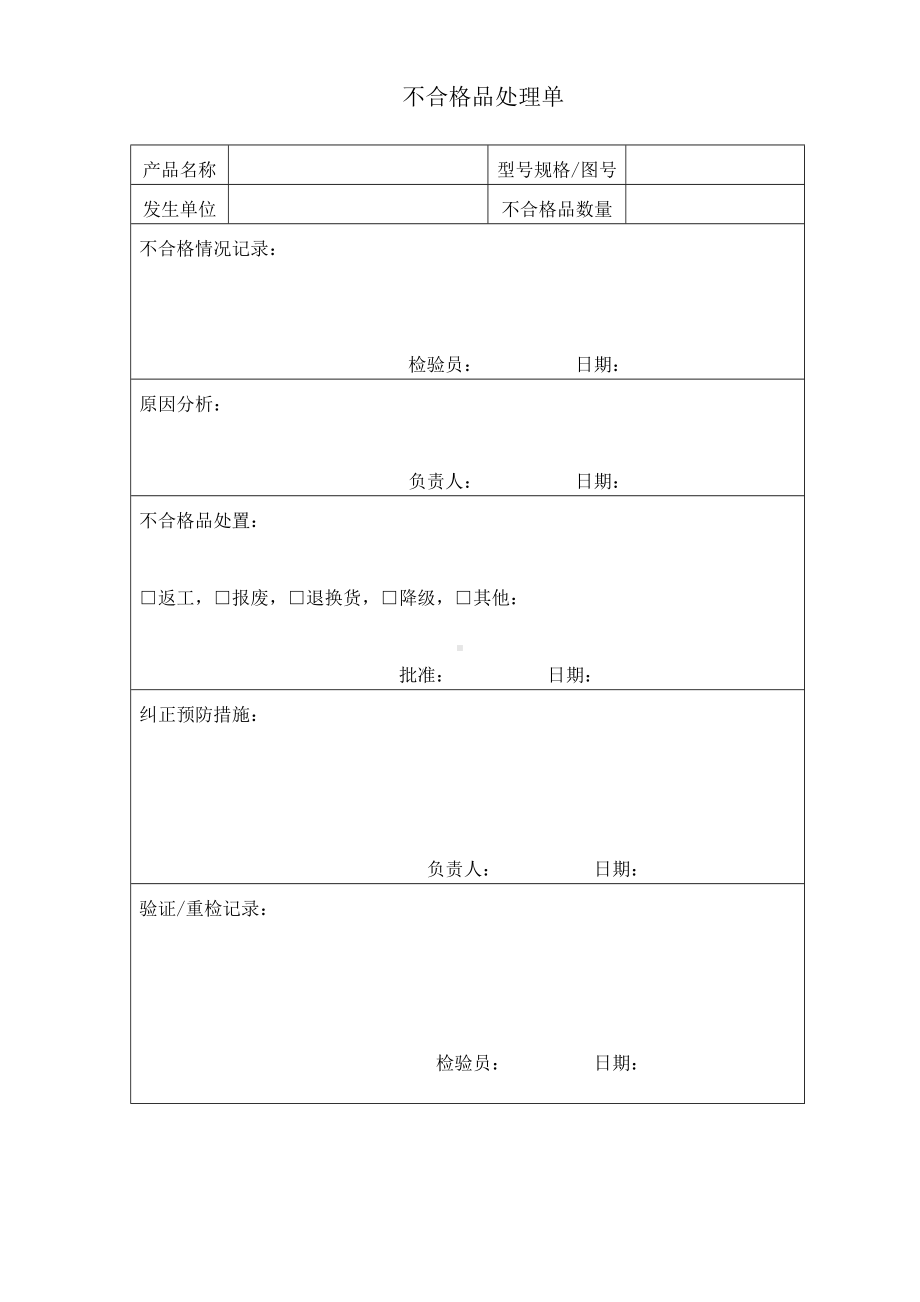 不合格品处置表格（企业根据实际情况自填）.doc_第1页