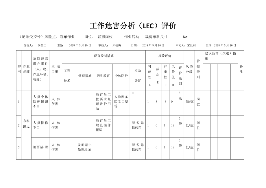 断布作业活动危害分析及评价.docx_第1页