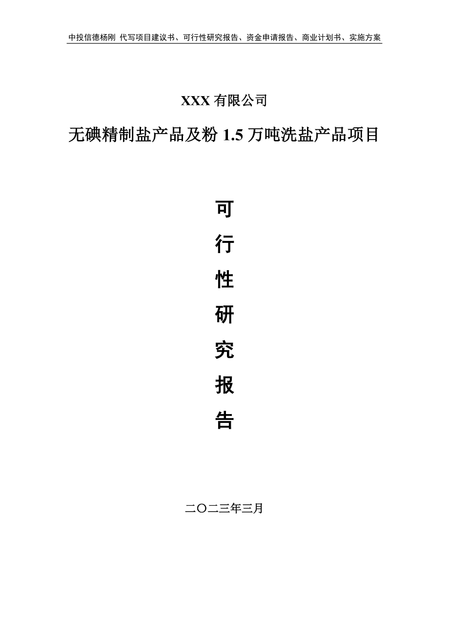 无碘精制盐产品及粉1.5万吨洗盐产品可行性研究报告备案.doc_第1页