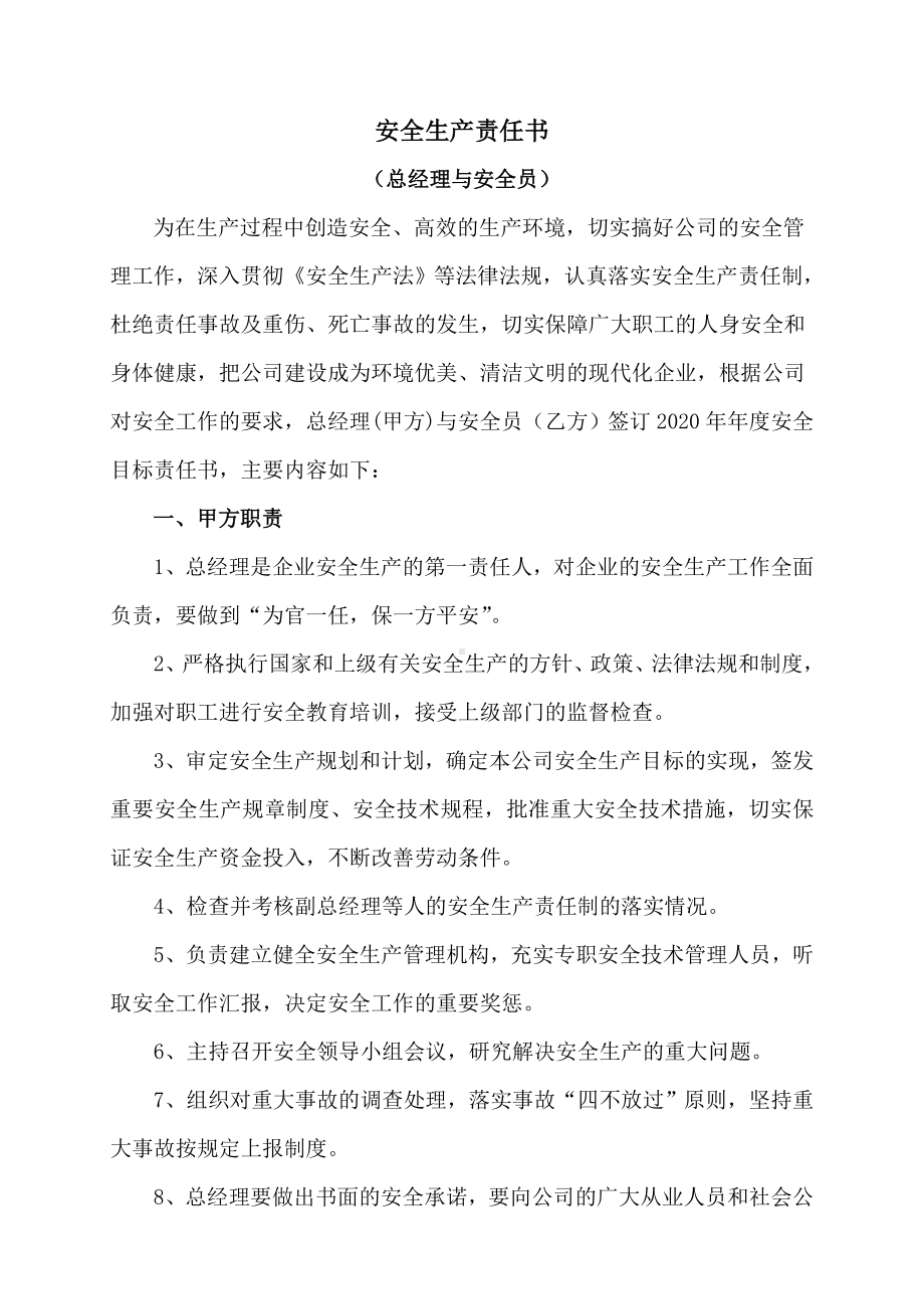 总经理与安全员安全责任书.doc_第1页