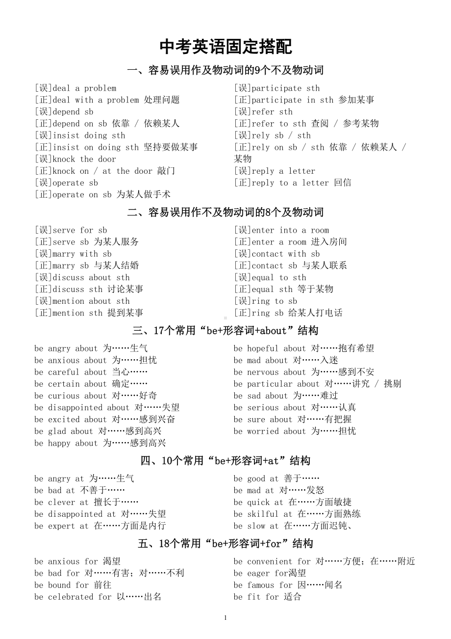 初中英语2023中考固定搭配汇总（最全最重要）.doc_第1页