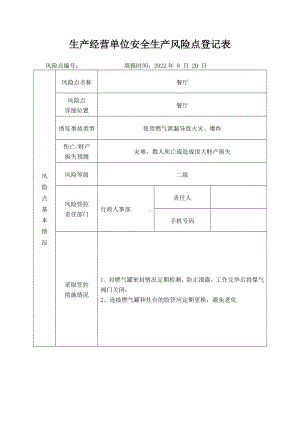 餐厅（燃气爆炸）安全生产风险点登记表.docx