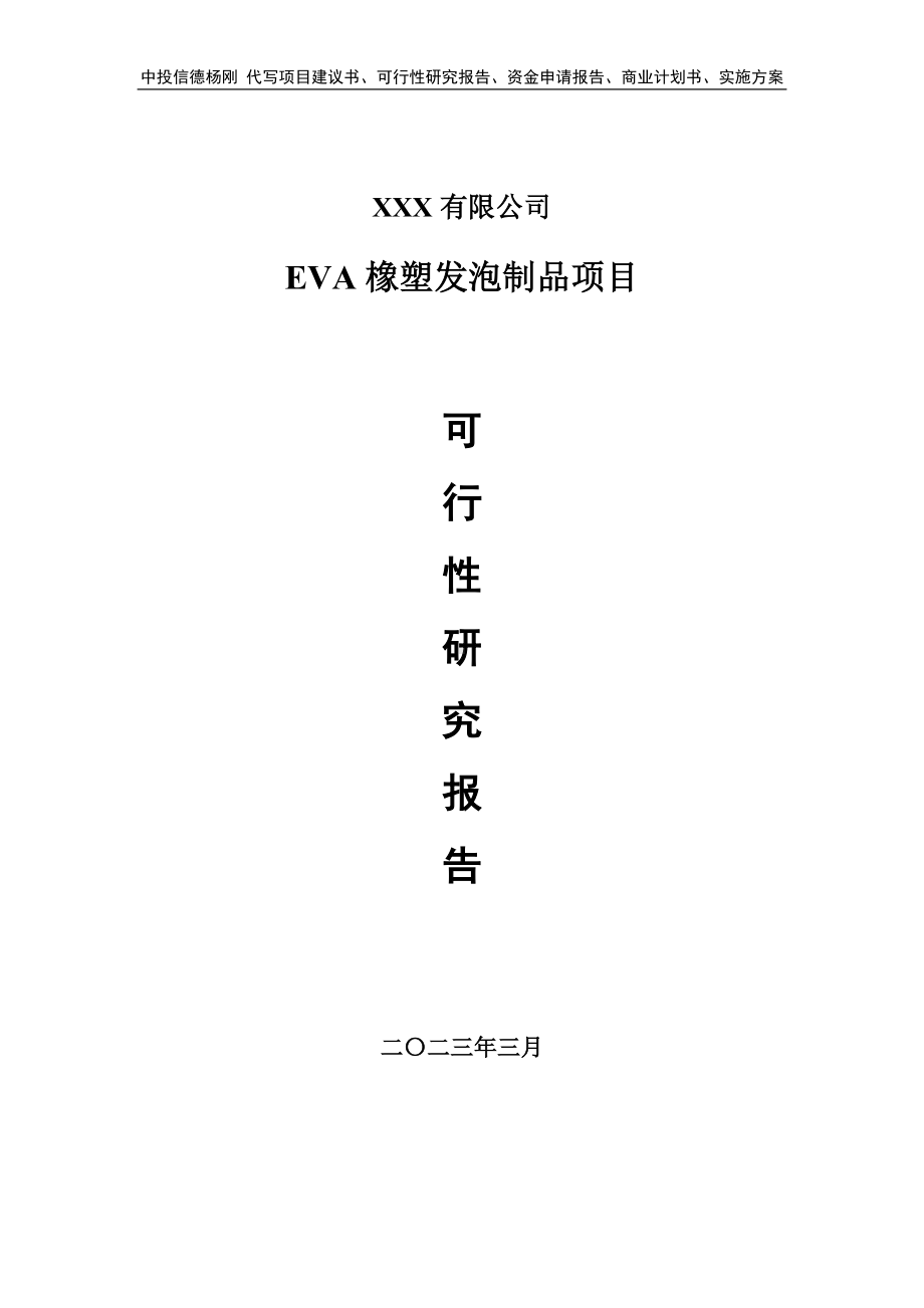 EVA橡塑发泡制品项目可行性研究报告申请备案.doc_第1页