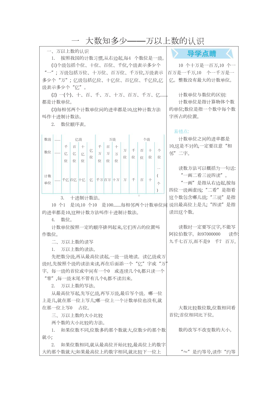 小学四年级上册数学青岛六三制讲义重点.docx_第1页