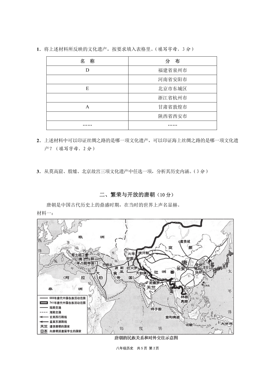 上海市崇明区2023中考一模历史试卷+答案.pdf_第2页