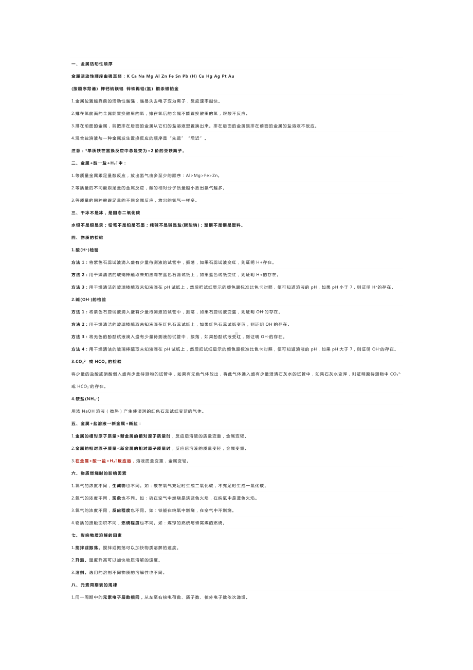 初中化学重要规律总结​.docx_第1页