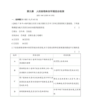 苏教版生物七年级下册第九章人的食物来自环境综合检测(含解析）.docx