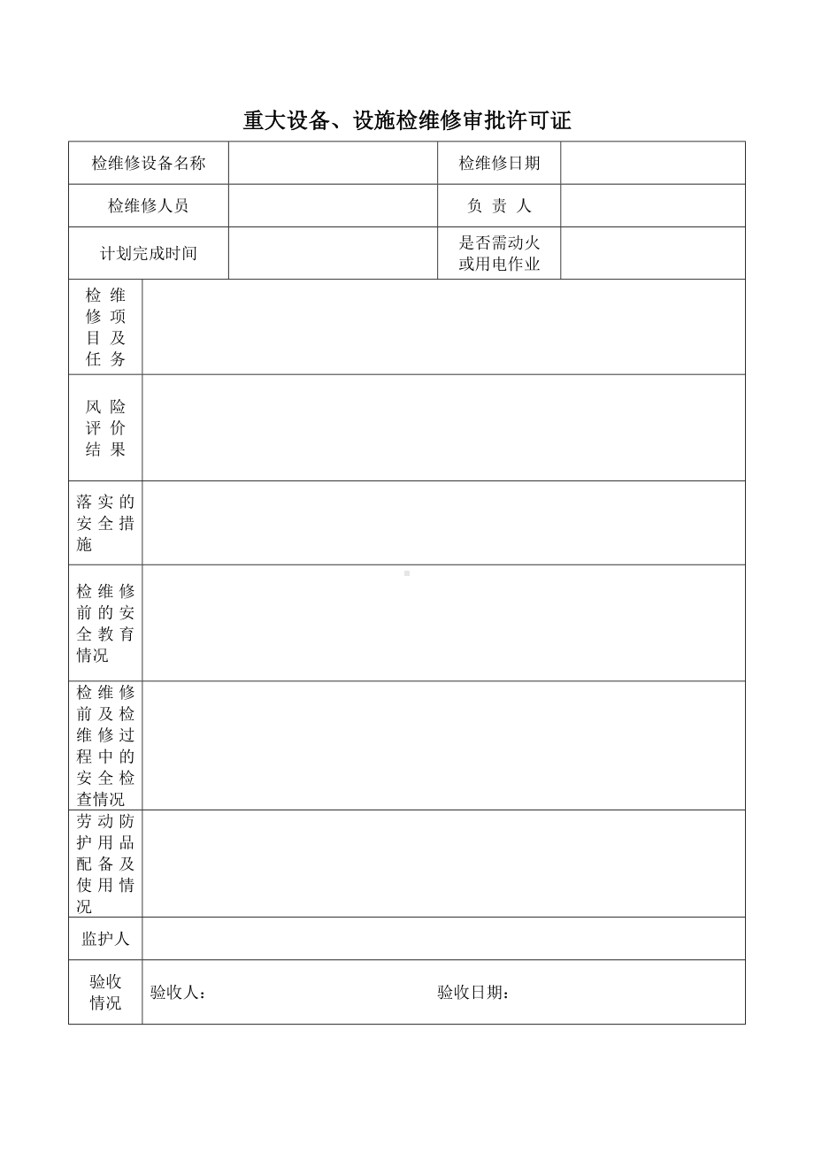 重大设备、设施检维修审批许可证.docx_第1页