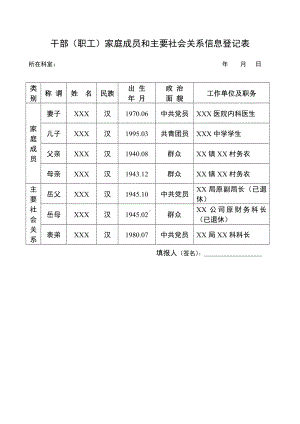 干部（职工）家庭成员和主要社会关系信息登记表.doc