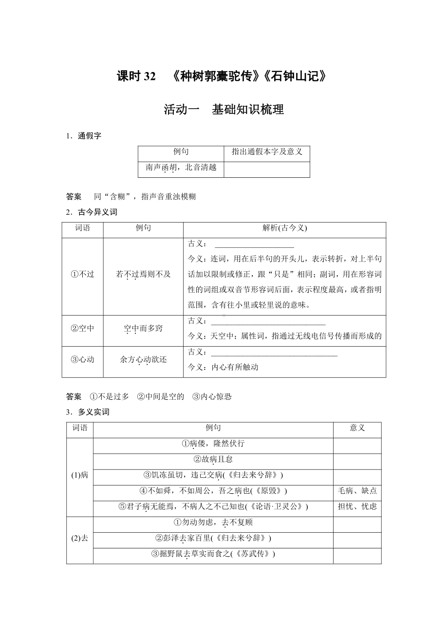 语文高考复习讲义-第2部分 教材文言文复习 课时32　《种树郭橐驼传》《石钟山记》.pdf_第1页